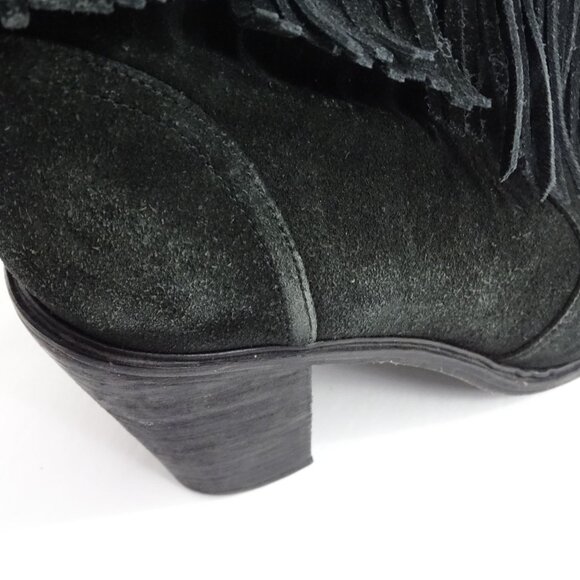 Joie Black Suede Fringe Ankle Boots Block Heel Women Size 39.5 8.5 Slip On - Picture 10 of 15